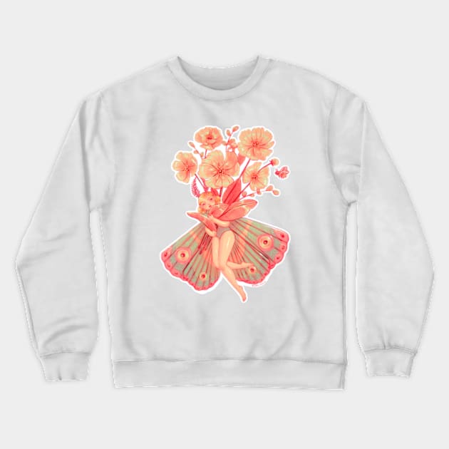 Butterfly girl with flowers and a small bee in springtime Crewneck Sweatshirt by Mard_Illus